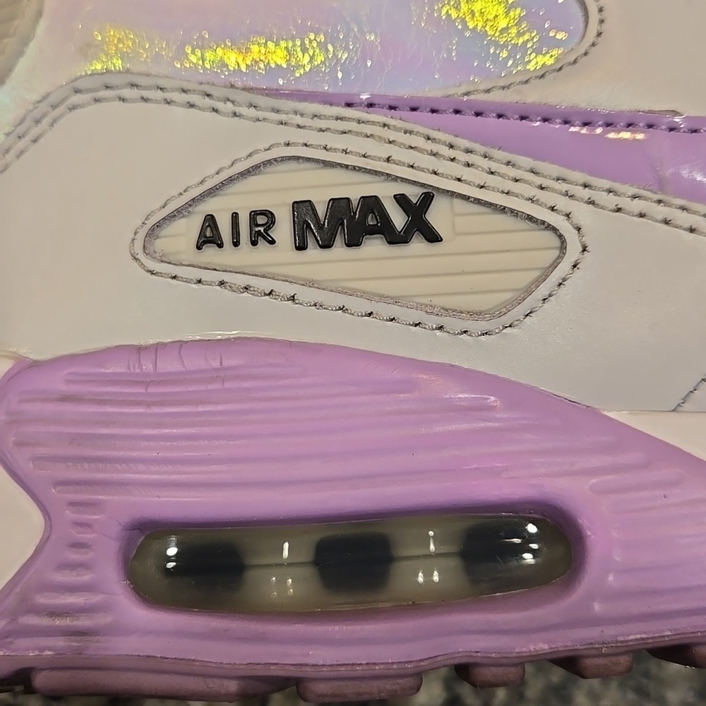 NIKE AIR MAX 90 LTR SIZE 6 YOUTH=7.5 WOMEN'S. PURPLE /WHITE METALLIC. - Picture 13 of 16